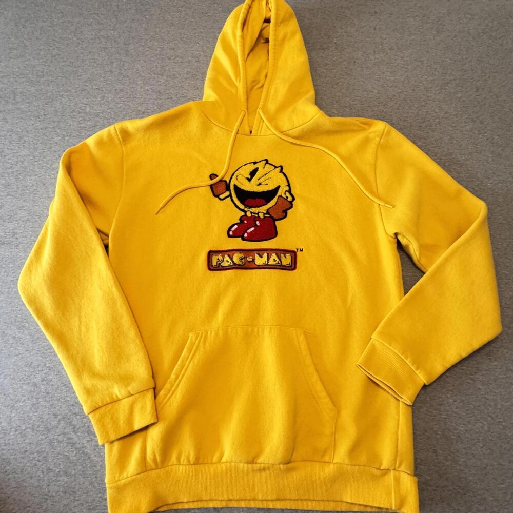 Pac-Man Yellow Hoodie Embroidered Sweatshirt Medium